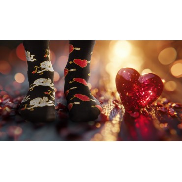 4lck Black socks with Cupids and red Hearts